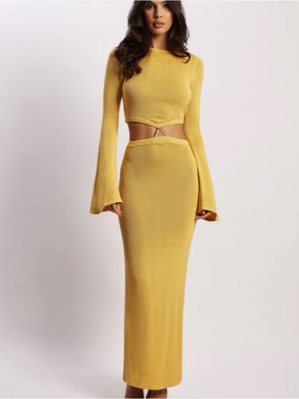 NWT Meshki Anna Flare Sleeve Knit Dress in Yellow